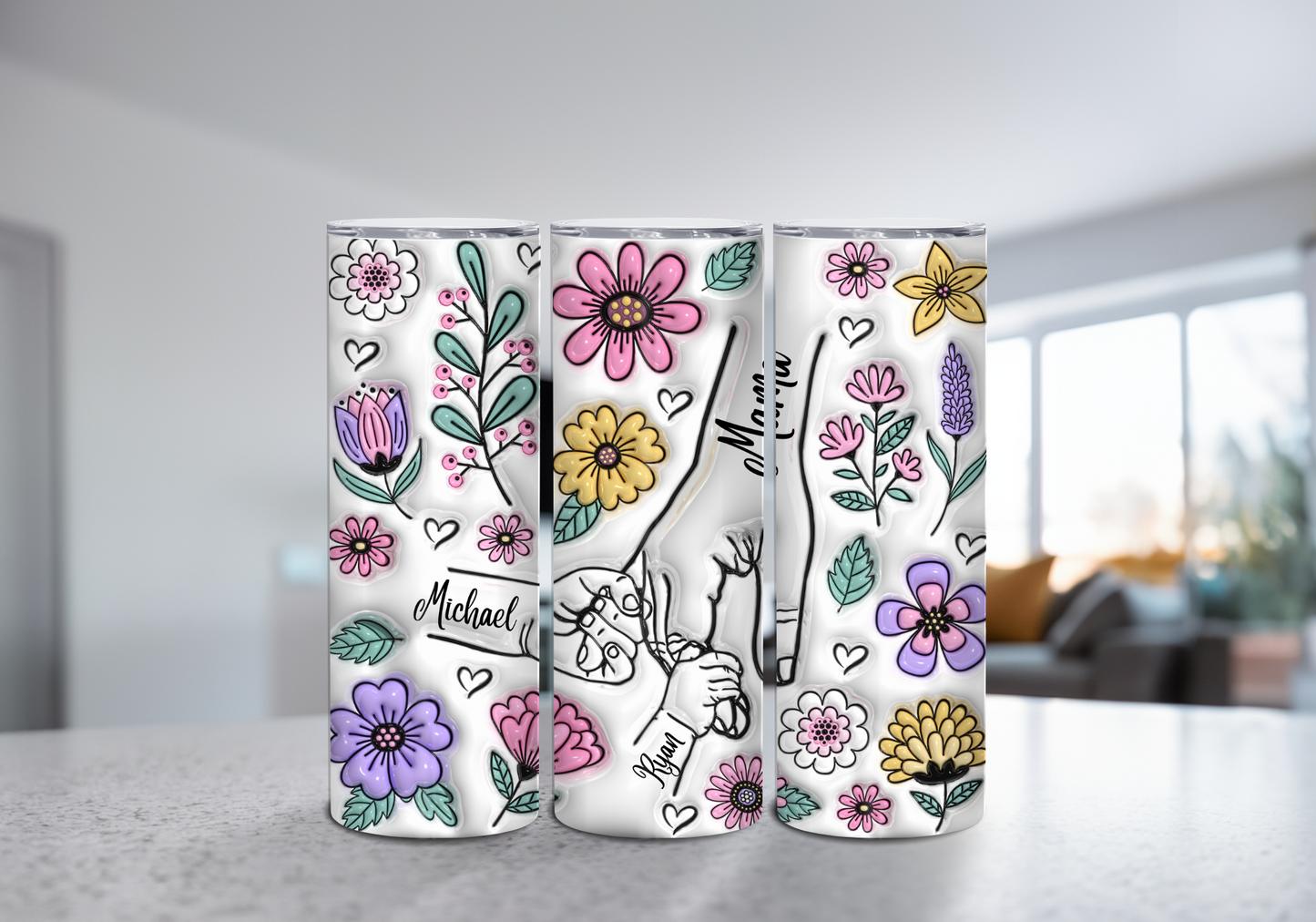 Custom Up to 6 Kids Holding Mom‘s Hand 20 oz Skinny Tumbler