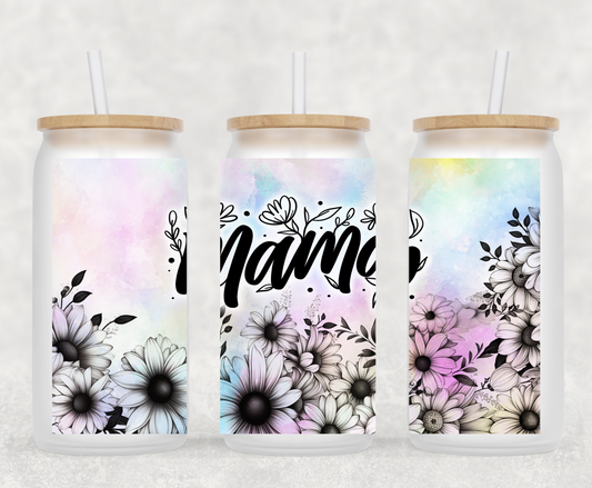 Watercolor Mama 16 oz Frosted Glass Can