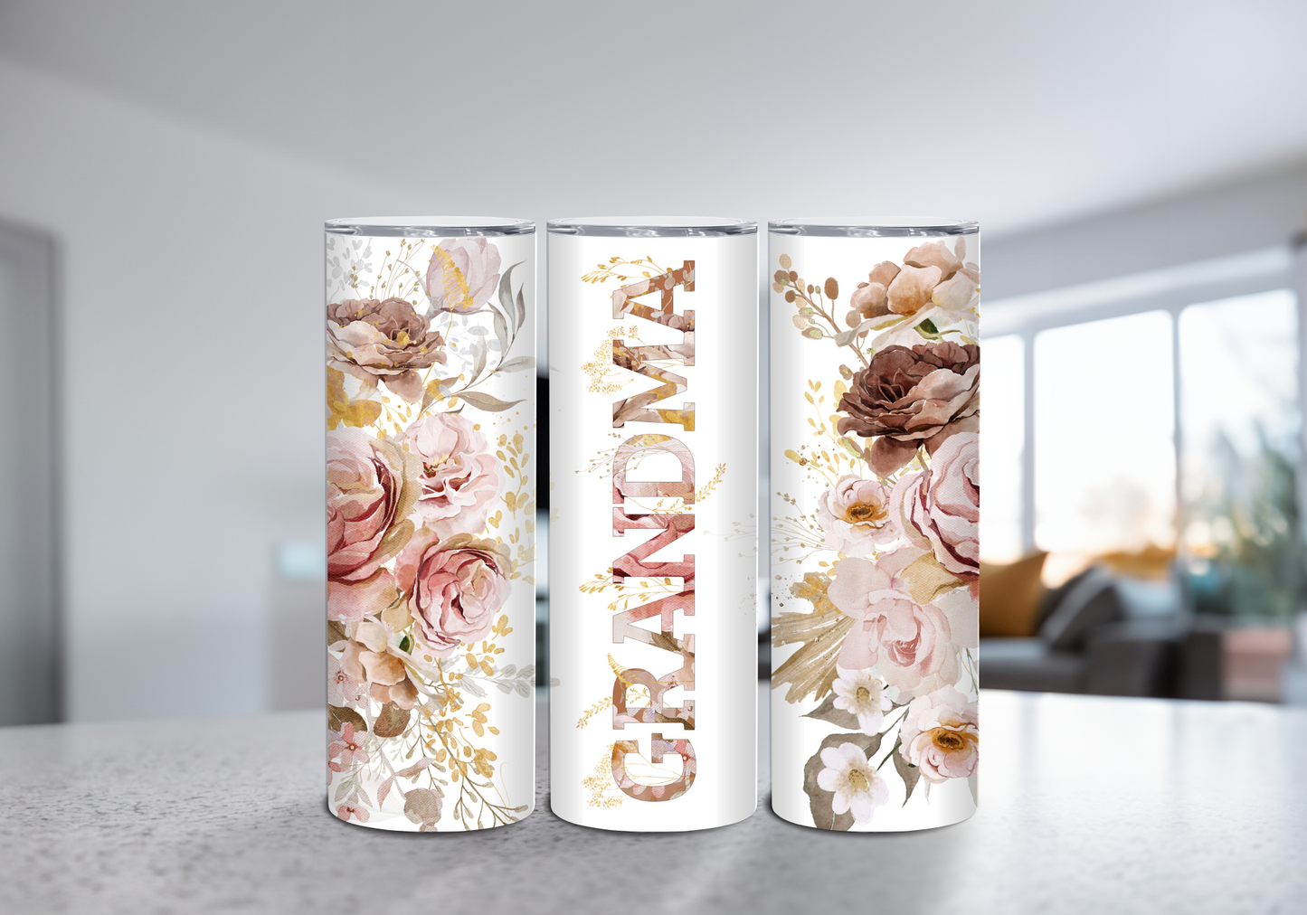 Rose Gold Flower Grandma 20 oz Tumbler