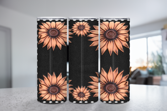 Black Leather Sunflower 20 oz Tumbler