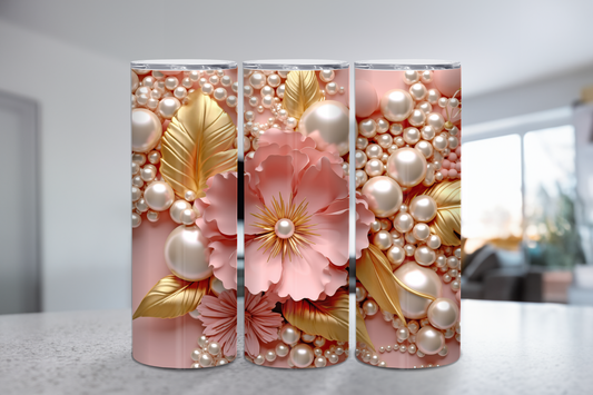 3D Pink Flower with Pearls 20 oz Tumber