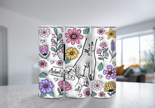 Custom Up to 6 Kids Holding Mom‘s Hand 20 oz Skinny Tumbler