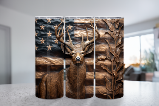 Wooden Flag Deer 20 oz Tumbler